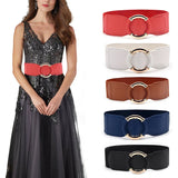 Women Elastic Stretch Waistbands  Female Gold Round Buckle Belts Fashion Wide Waist BeltsLadies Decorative Belt For Dress Coats