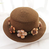 2019 Parent-child Summer New Women's Sun Hat Bucket cap beige lace Bowknot Flowers Ribbon Flat top Straw Hat Beach Caps Panama