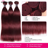 99J Straight Bundles With Closure Burgundy Human Hair Bundles With 5x5 Closure Brazilian Red Colored Bundles With 4x4 Closure