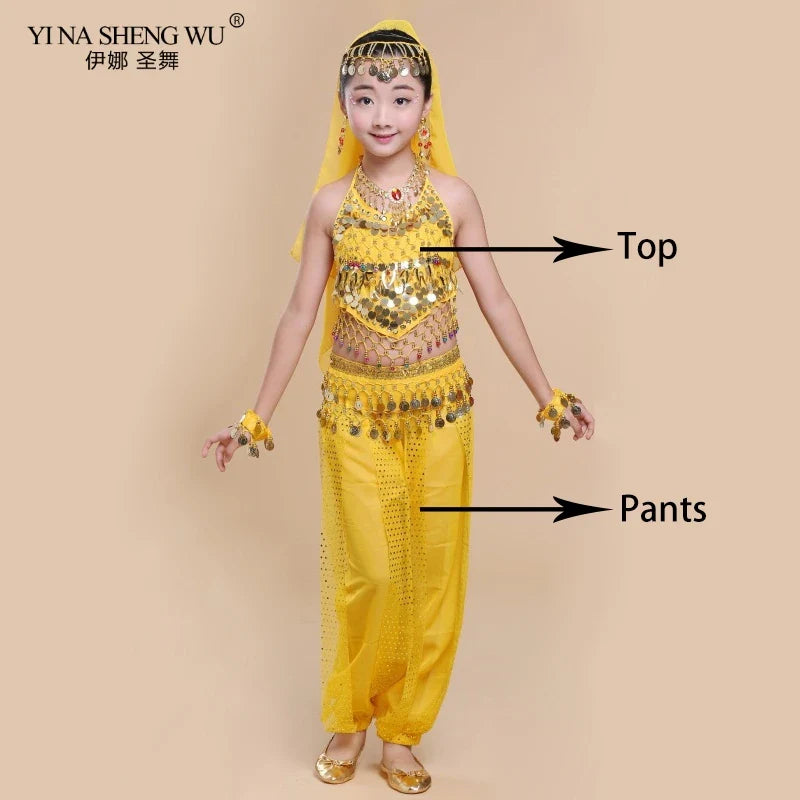 Kids Belly Dance Costumes Set Oriental Dance Costumes Girl Egypt Bollywood Indian Belly Dancing Clothing India 6 Color Dance Set