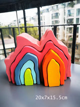 Montessori Wooden Toys Elemental Rainbow Stacking Blocks /Unpaint Wood Tree Building Stacking Car Volcano Coral Sea Wave