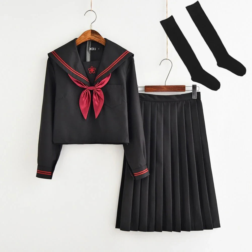 Dark Demon Japanese JK Sets School Uniform Girls Sakura Embroideried Autumn High School Women Novelty Sailor Suits Uniforms XXL