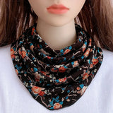 Korean Floral Print Button Bib Protect Cervical Spine Triangle Headkerchief Summer Woman Fake Collar Neck Guard Silk Scarf T76