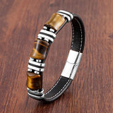 Natural Stone,Tiger Eye Bracelet,Black Leather Rope Chain,Men Bracelet,Stainless Steel Bracelet,Women Fashion Jewelry,Wholesale