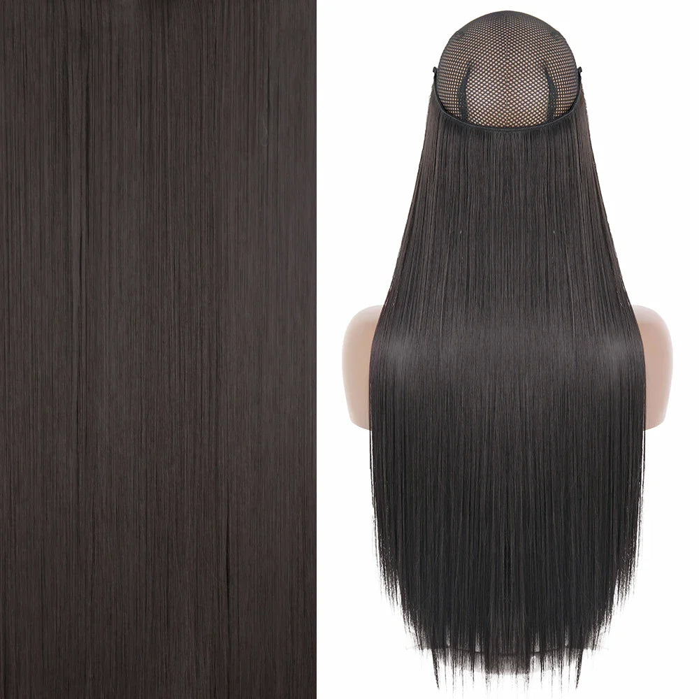 MERISIHAIR Synthetic No Clip Invisible Wire Hair Extensions Straight Black Blonde One Piece False Hairpiece Hair Extension