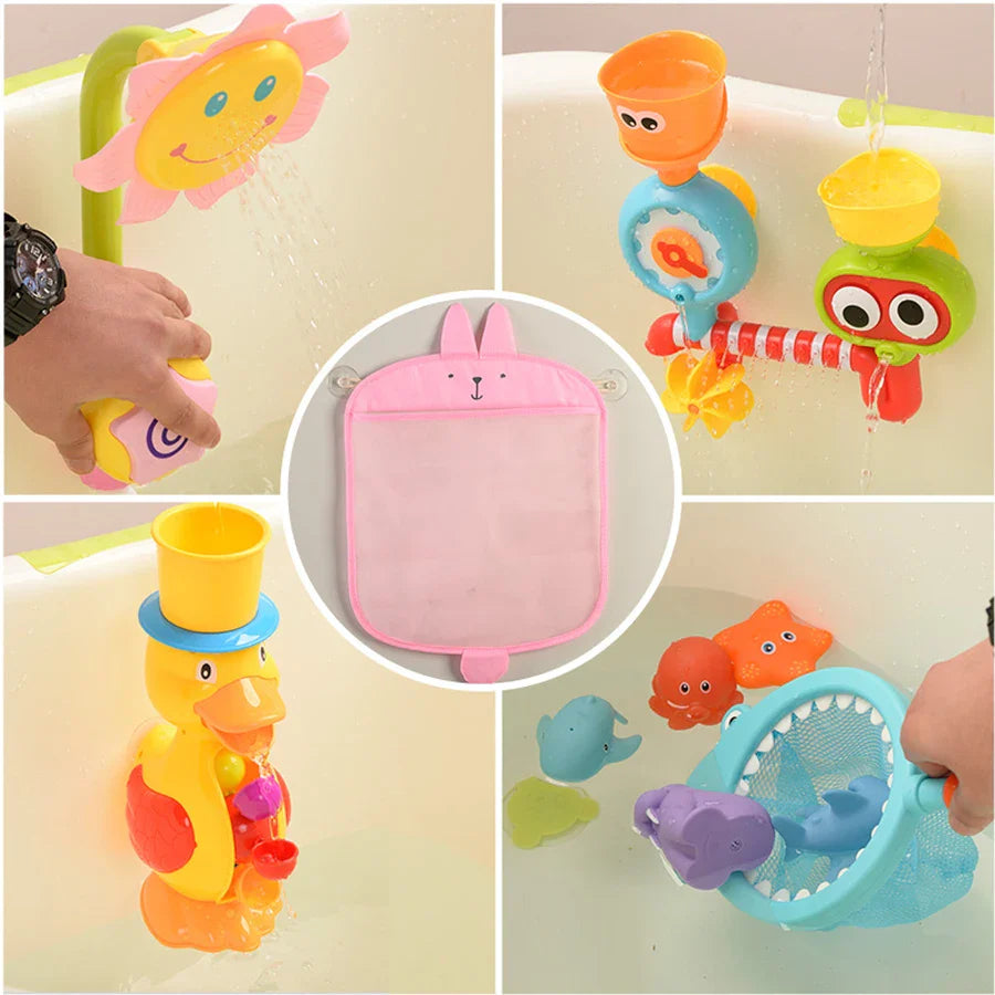 QWZ New Baby Bathroom Mesh Bag Sucker Design For Bath Toys Kids Basket Cartoon Animal Shapes Cloth Sand Toys Storage Net Bag