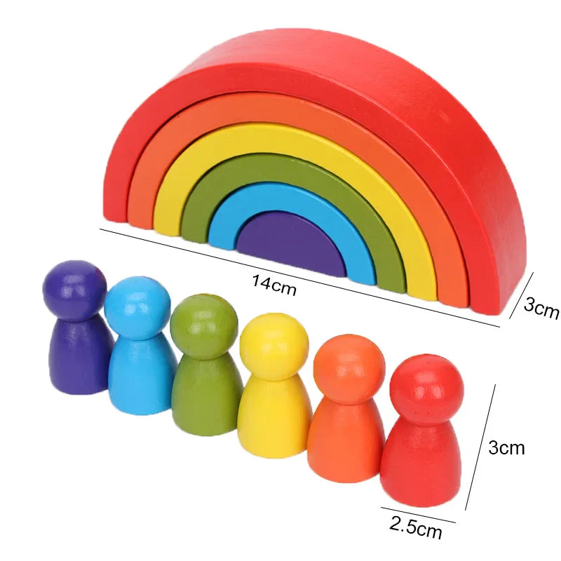 Wooden Rainbow Block Wood Stacking Toys Grimms Rainbow Building Blocks Balls Montessori Eductaional Toy Kids Rainbow Stacker