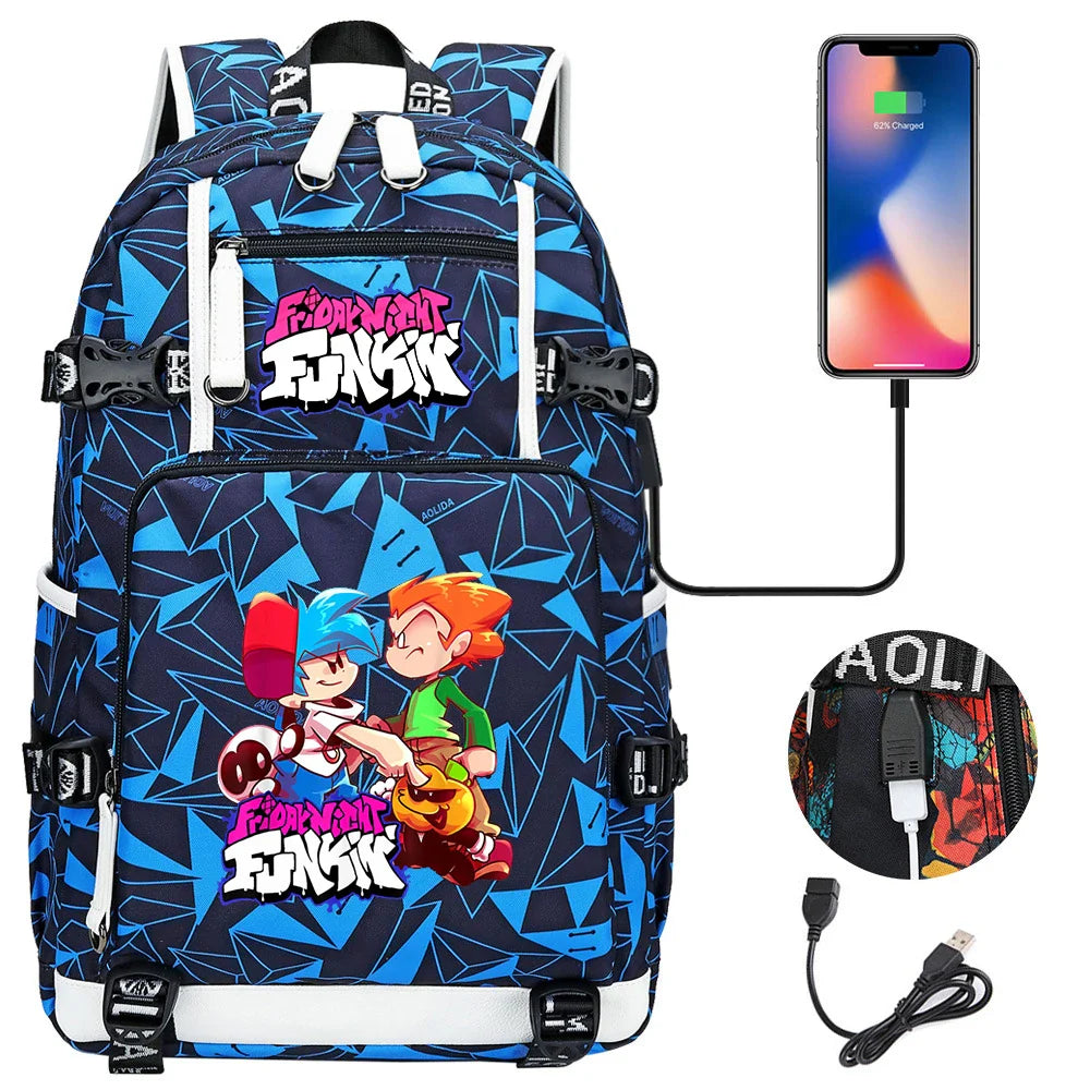 Friday Night Funkin Backpacks For School Multifunction USB Charging Bag Boy Girl Teenager School Bags Travel Laptop Mochila