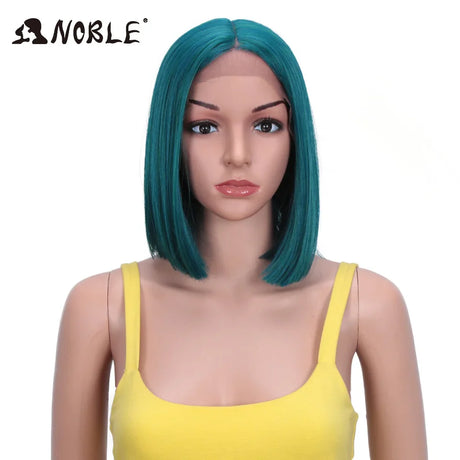 Noble Cosplay Synthetic Lace Wig Cosplay Wig Short Bob Straight 12" Color Yellow Lace Wig Ombre Blonde Wig For Black Women Wig