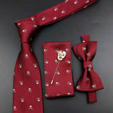 Fashion Men's Skull Tie Set New Design 8cm Polyester Suit Collar Bowtie Handkerchief Trendy Mask Brooch Luxury Wedding Accessory