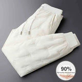 Milky white fashion zipper warm down pants men's winter thickening outdoor sports waterproof men's pants