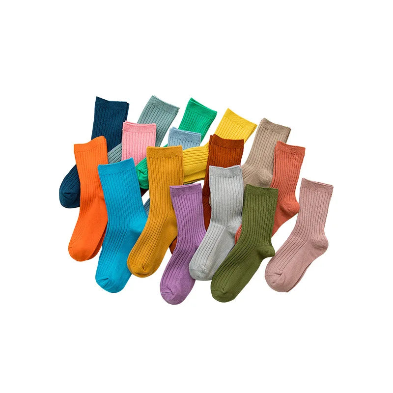 4 Pairs/pack Children's Socks Spring Autumn New Boys Girls Socks Trendy Candy Color Japanese Double Needle Tube Sock Baby Socks