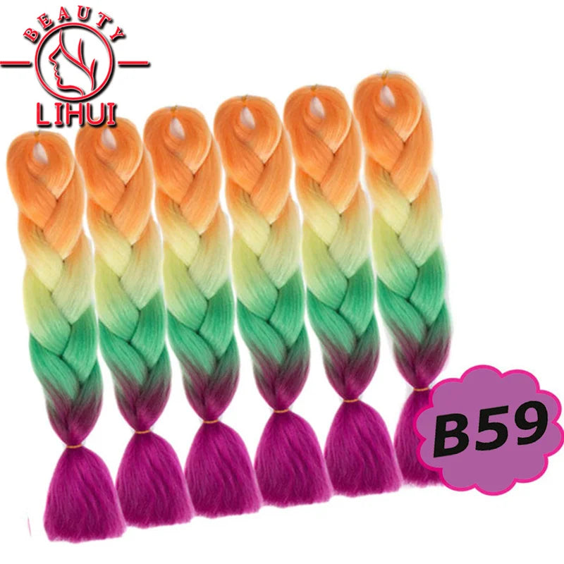 Synthetic Ombre Hair Jumbo Crochet Braiding Hair For Women Blonde Golden Green Brown Colorful Hair 6packs 24Inch 100G Wholesale