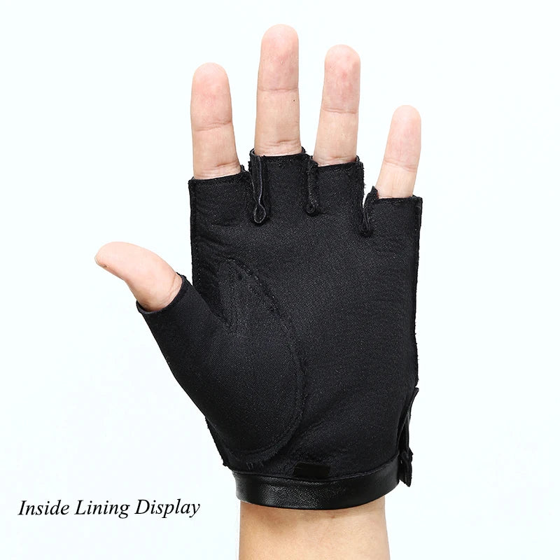 Men Women Genuine Leather Gloves Lovers Fingerless Mittens Black Half Finger Outdoor Tactical Mens Leather Driving Gloves AGC003