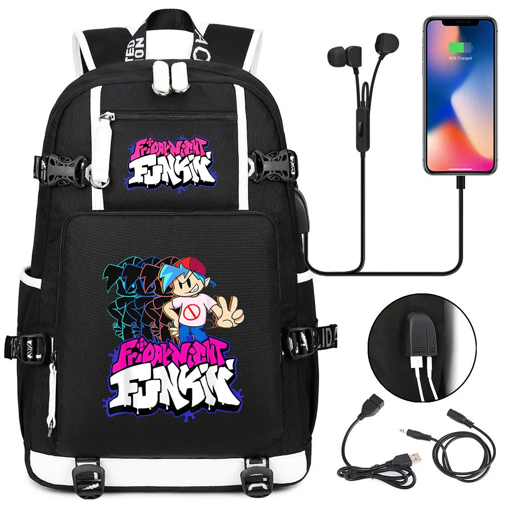 Friday Night Funkin Backpacks For School Multifunction USB Charging Bag Boy Girl Teenager School Bags Travel Laptop Mochila