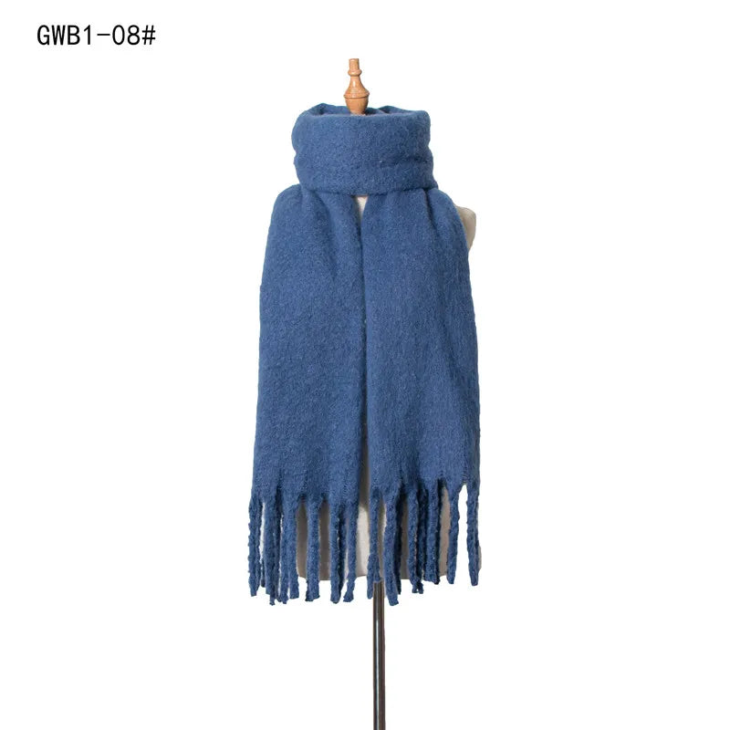 Winter Scarf Women Luxury Autumn Winter Cashmere Scarf Thickened Warm Shawl Classic Tassels Fluffy Scarf Solid Color Soft Shawl