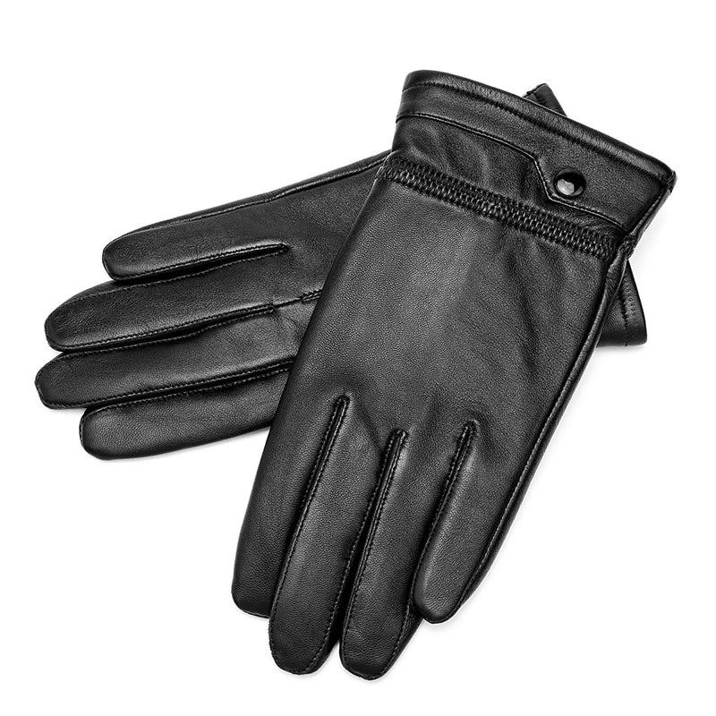 BISON DENIM Men Sheepskin Gloves Genuine Leather Thermal Warm Touchscreen Mittens Winter Ultralight Windproof Gloves For Driving