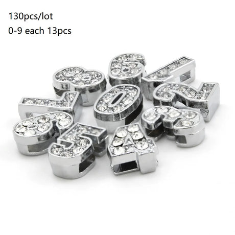 Wholesale 130pcs/lot  8mm A-Z Rhinestone Sliders Letters Slide Charms DIY Accessories Fit 8mm Wristband Pet Collar