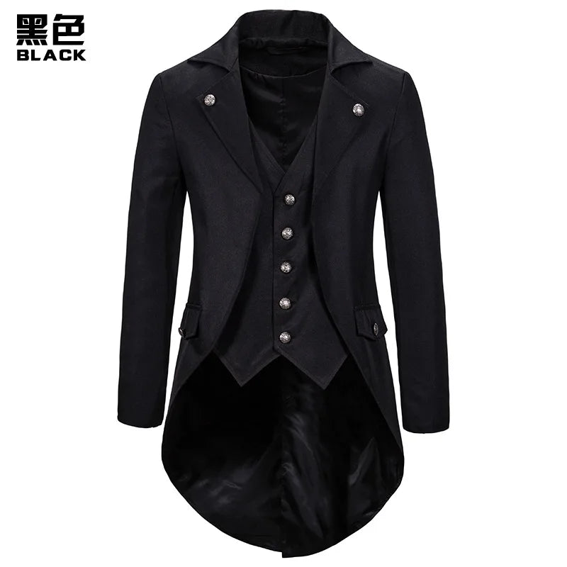 Gothic Victorian Tailcoat Jacket Men Steampunk Medieval Cosplay Costume Male Pirate Renaissance Formal Tuxedo Coats 2XL