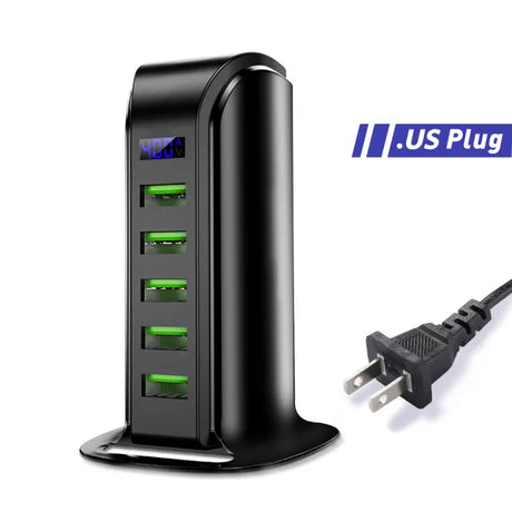 USLION 5 Ports USB Charger HUB LED Display USB Fast Charging Station Dock Mobile Phone Desktop Wall Quick Chargers EU US UK Plug