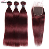 99J Straight Bundles With Closure Burgundy Human Hair Bundles With 5x5 Closure Brazilian Red Colored Bundles With 4x4 Closure