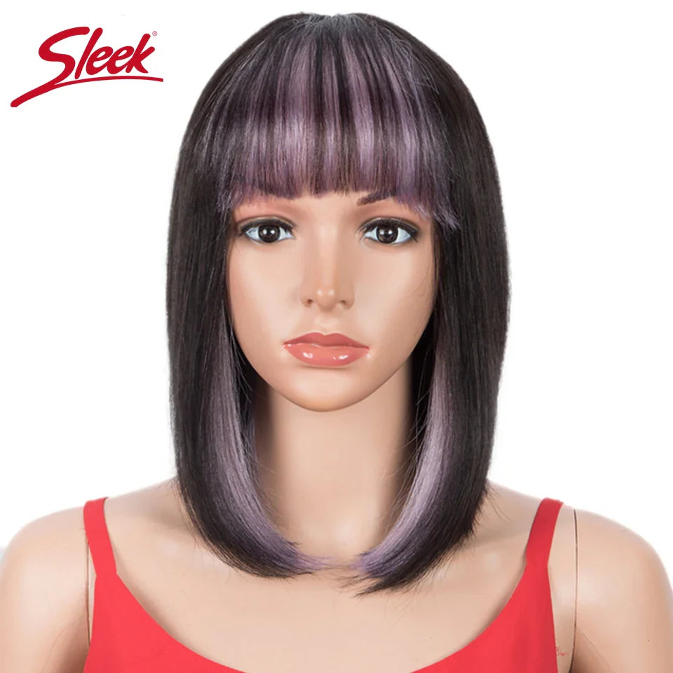 Sleek Short Bob Wigs With Bang Brazilian Straight Hair Wigs For Women Brown P4/30# Glueless Machine Made Cheap Human Hair Wigs