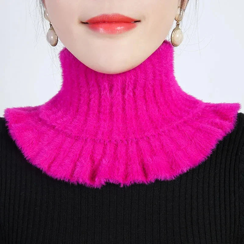 Thickened Imitation Mink Cashmere Bib Women's Fall/Winter Warm Neck Guard Decoration Elastic Ruffled Fake Collar Wool Scarf  F77