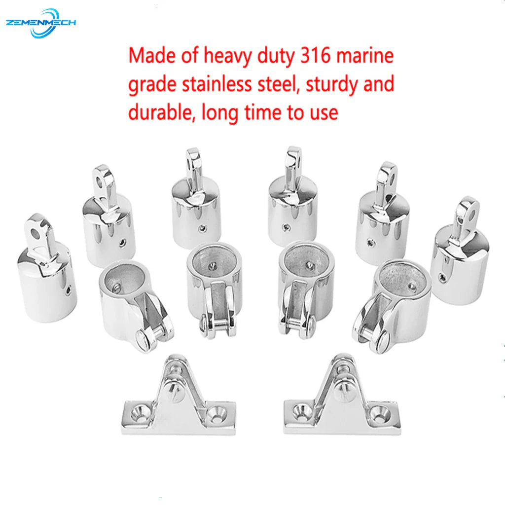 12PCS Boat Accessories Universal 3-Bow Bimini Top 316 Stainless Steel Marine Hardware Set Deck Hinge Jaw Slide Eye End Fitting