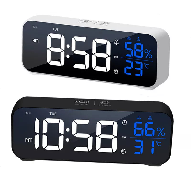 Music Alarm Clock Temperature Humidity Voice Control/Alaways On Table Clock Dual Alarm Wall  Rechargeable Digital LED Clocks