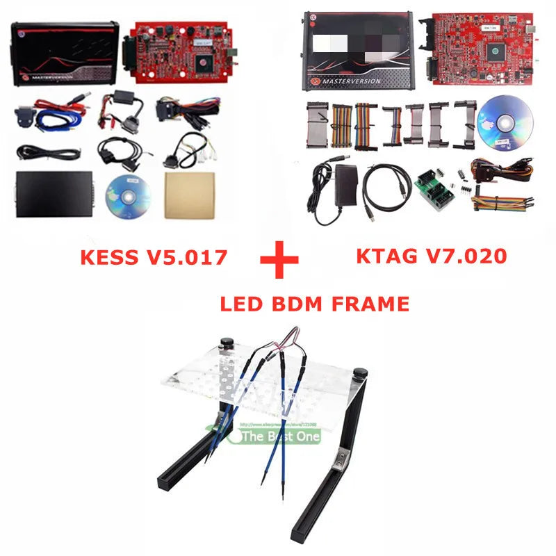 Online 2.80 EU Red Kess V5.017 OBD2 Manager Remap Kit KTAG V7.020 4 LED BDM Frame 22pcs Adapters K-TAG 2.25 ECU Flash Tool