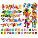 26 GUDI English Letter Alphabet Transformation Robot Dinosaur Deformation Animal Action Figure Learn A-Z Building Block Toys Set