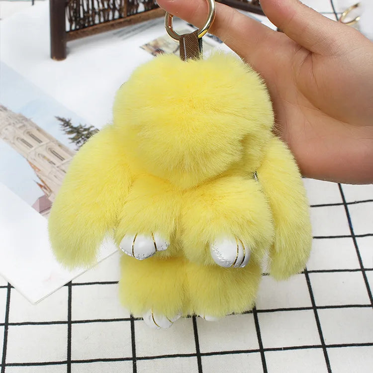 Cute Plush Bunny Keychain Women Fur Pom Pom Angel Rabbit Key Ring Hare Plush Dolls Toy Girls Bag Car Key Pendant Kids Xmas Gift