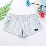 Mens Holographic Shiny Metallic Boxer Briefs Casual Loose Lounge Shorts Underwear Fashion Swim Trunks Bikini Swimwear