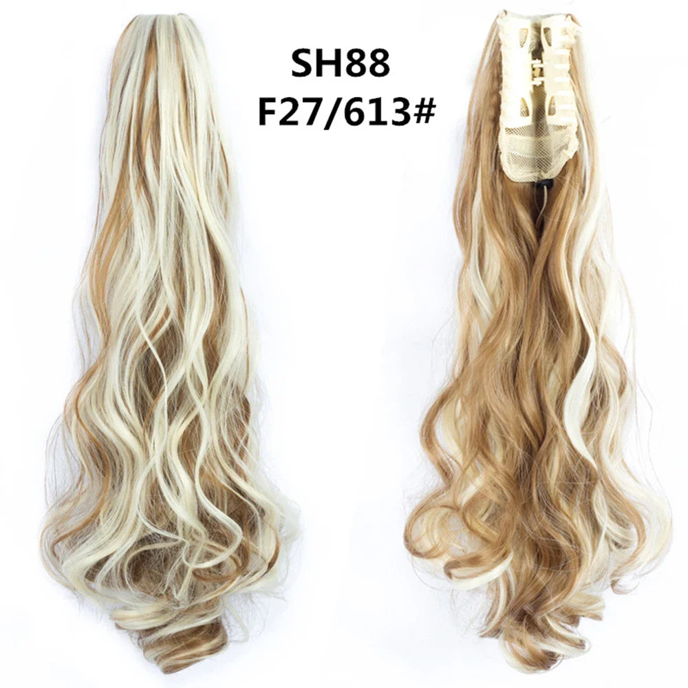 Budabuda 24Inch Long Straight Ponytail Hair Extensions For Women Synthetic Claw On Ponytail Hairpiece Black Blonde Brown