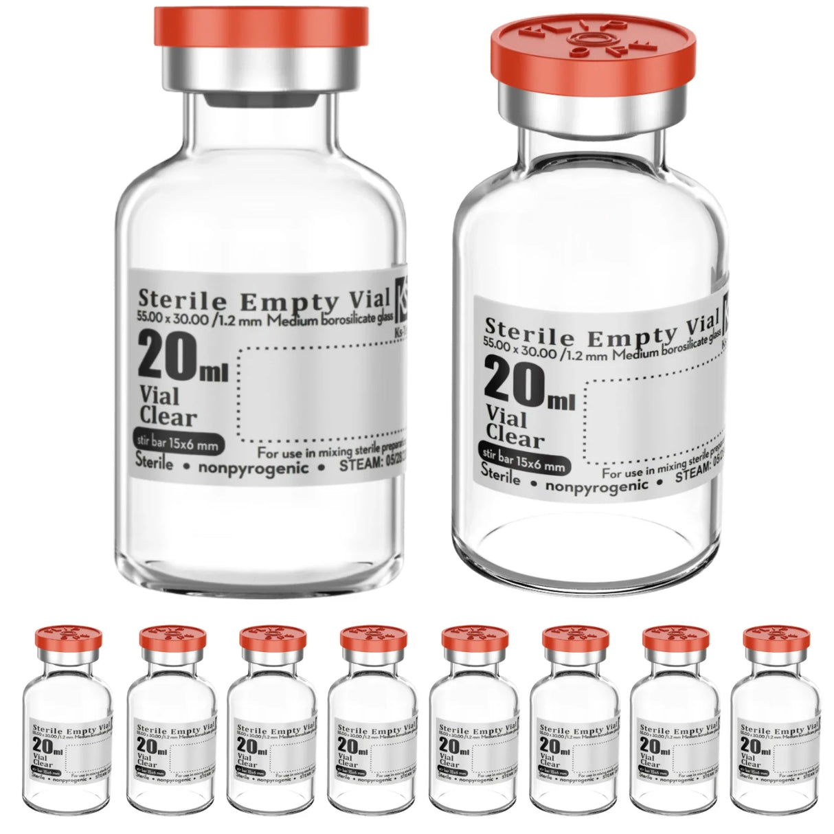 Ks-Tek Sterile Empty Vials with Self Healing Injection Port,with Flip Off Aluminum Cap,Sterile Package