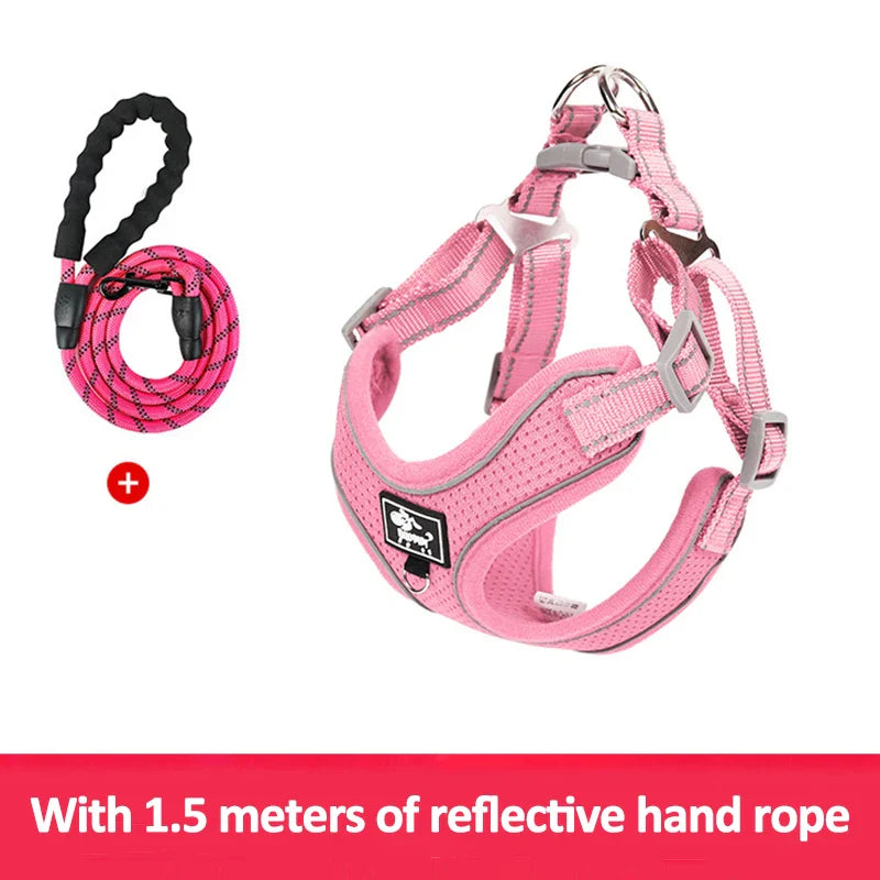 Reflective Vest Harness Leash Adjustable Mesh Vest Dog Harness Collar Chest Strap Leash Harnesses With Traction Rope XXS-L Size