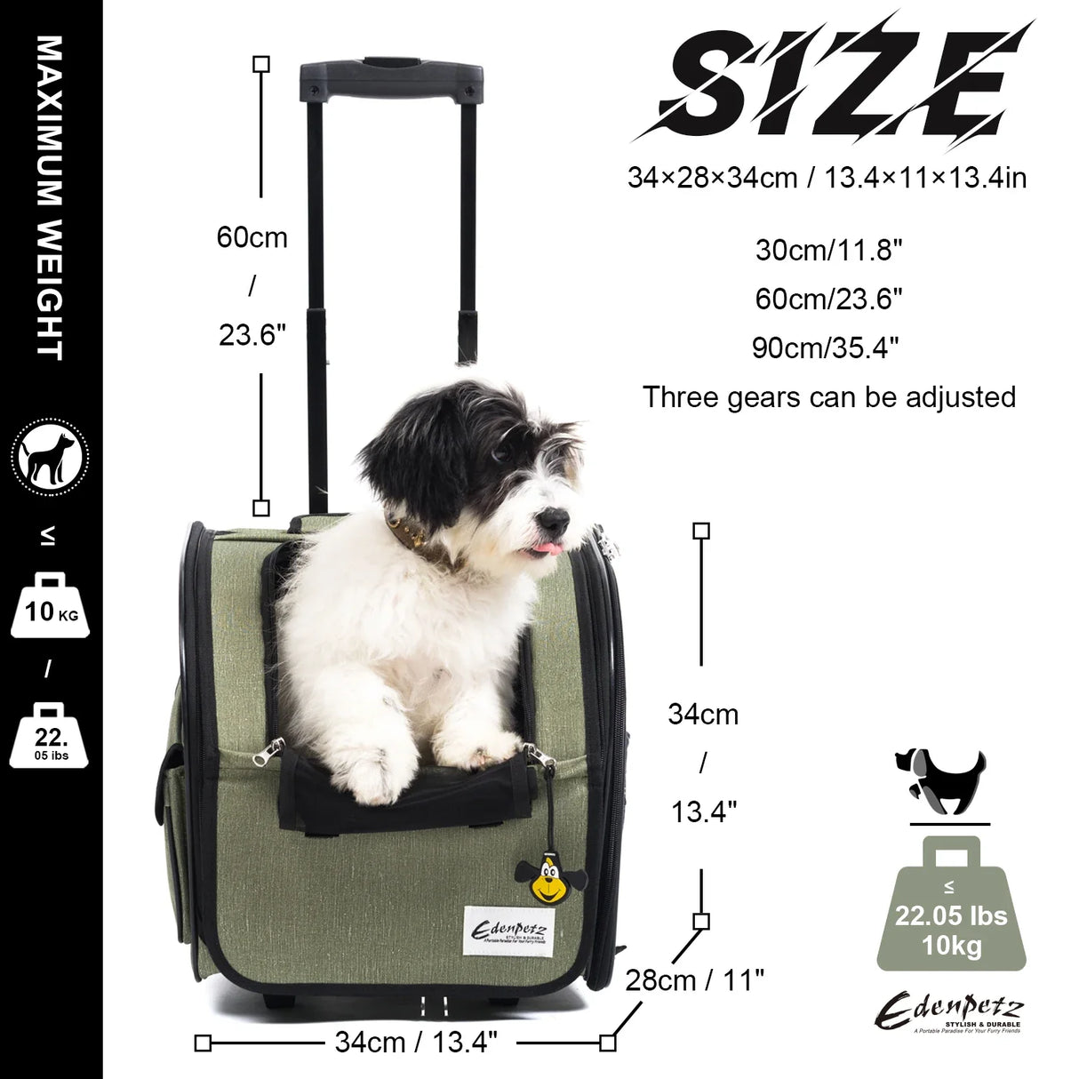 EDENPETZ Pet Dog Cat Trolley Rolling Luggage Backpack Pet Stroller Animal Travel House Suitcase Pet Wheel Carrier