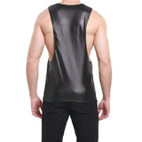 Sexy Mens Tank Tops Sleeveless Undershirts Faux Leather WetLook Stage Dance Clubwear Male NightClub Muscle Shirt Casual Men Vest