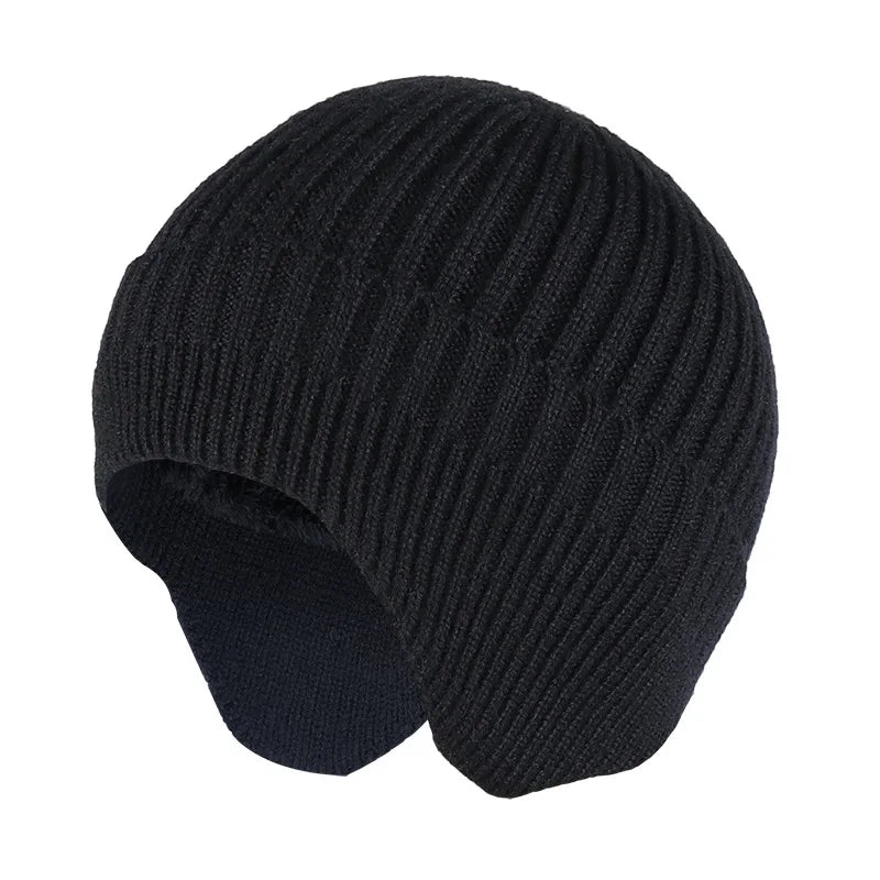 Winter Ears Protected Hats for Men Thicker Beanies Knitted Cap Autumn Cycling Beanie Women Fleece-lined Warmer Bonnet Solid Cap