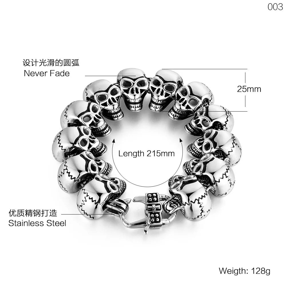 European And American Punk Style Titanium Steel 12 Skulls Super Domineering Men&#39;s Stainless Steel Bracelet Jewelry