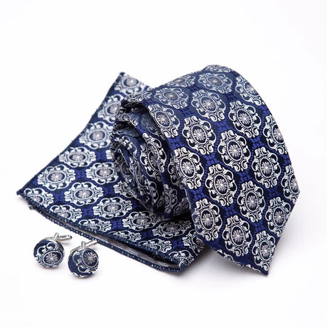 Mens Jacquard Tie Cravat Cufflinks Set Luxury Necktie Fashion Stripe Ties for Men Gift Wedding Dress Handkerchief Accessories