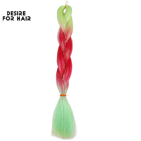 Desire for Hair 5Packs Synthetic Braiding Hair Christmas Colors Mix Tinsel Glitter Green Synthetic Hair Extensions Jumbo Braids