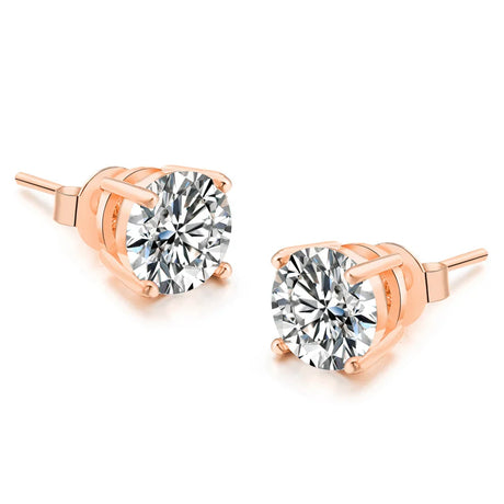 ZHOUYANG Stud Earring For Women Classic Six Claws 5mm 0.5ct Round Cut Cubic Zirconia Rose Gold Color Fashion Jewelry ZYE036