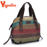 Yogodlns  Canvas Totes Striped Womens Handbag New Patchwork Rainbow Shoulder Bag Fashion Female Casual Crossbody Bag Sac a Main