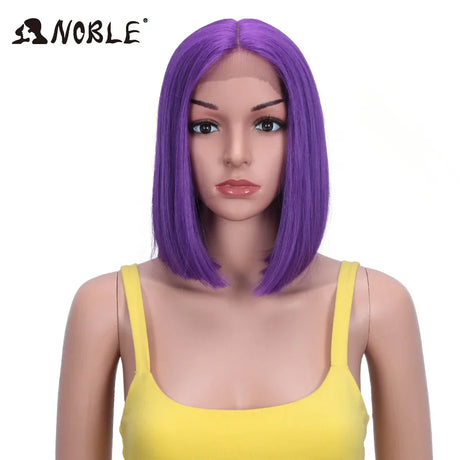 Noble Cosplay Synthetic Lace Wig Cosplay Wig Short Bob Straight 12" Color Yellow Lace Wig Ombre Blonde Wig For Black Women Wig