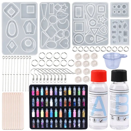 Epoxy Resin Kit for Beginners Silicone Resin Mold Set with DIY Supplies Tools, Glitter Sequins, Foil Flakes for Jewelry Making