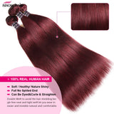 99J Straight Bundles With Closure Burgundy Human Hair Bundles With 5x5 Closure Brazilian Red Colored Bundles With 4x4 Closure