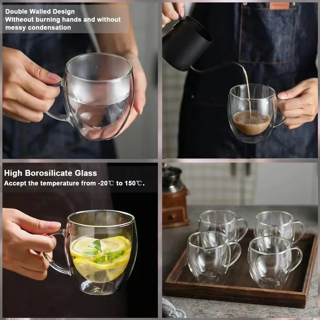 Transparent Glass Cup Milk Whiskey Tea Beer Double Creative Heat Resistant Espresso Coffee Cup Cocktail Vodka Wine Mug Drinkware