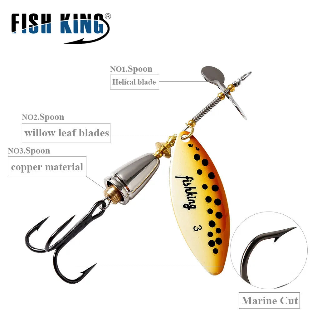 FISH KING 15g Spinner Artificial Bait Fishing Lure Willow Leaf Blades Hard Bait With Treble Hook for Pike Fishing Accessories