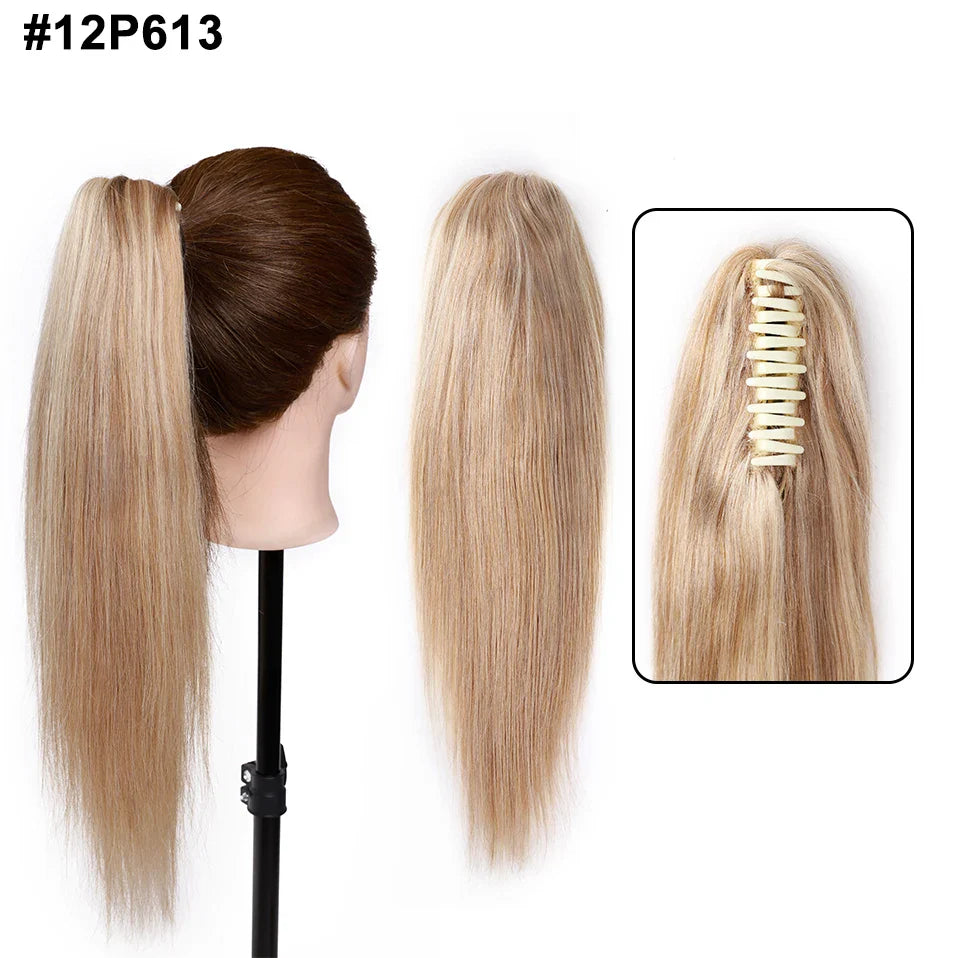 S-noilite Ponytail Human Hair 14-22Inches Claw Clip in Ponytail Human Hair Extension Women Hairpiece Natural Black Blonde Brown